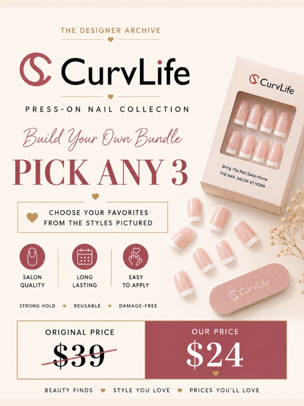 CurvLife Press On Nails Pick Any 3 Build Your Own Bundle NEW
